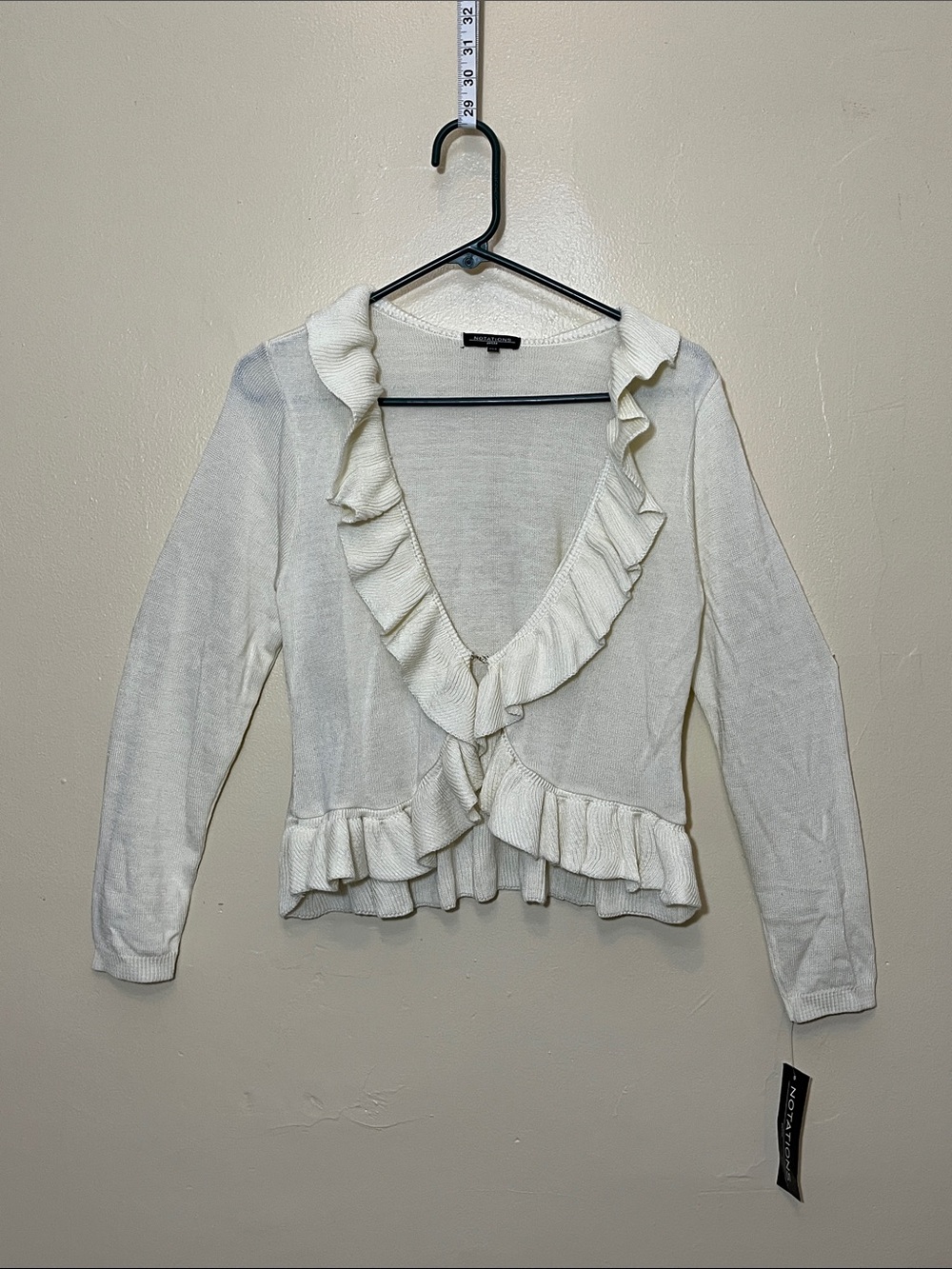 Notations Cream Ruffled Open-Front Cardigan